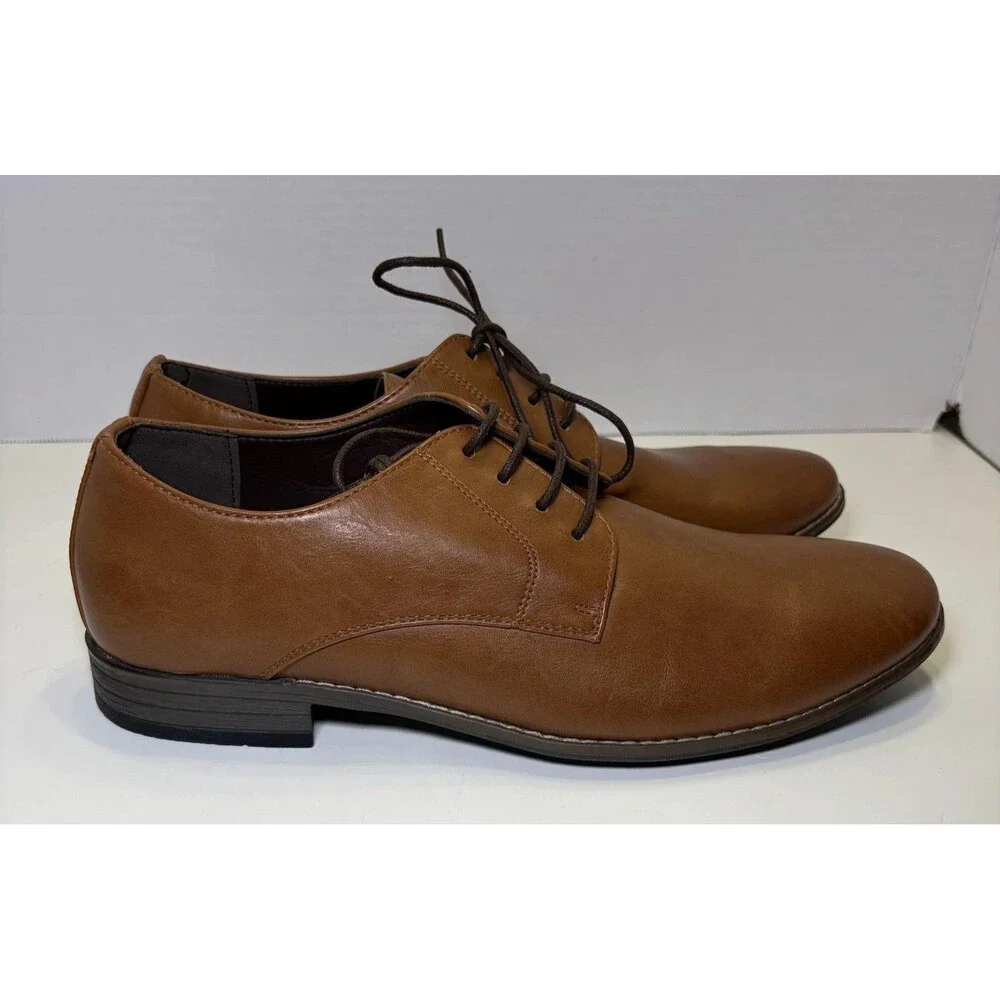 Jousen Dress Shoes Men's Size 9.5 Brown Faux Leather Lace Up Derby Oxford 5A098